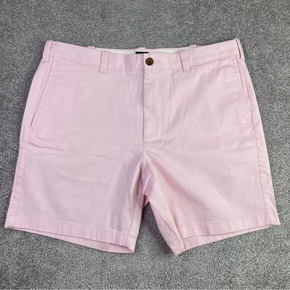 J. Crew  Factory Flex Chino Shorts Men’s 36 Pink Flat Front 7” Inseam Preppy - Picture 1 of 11